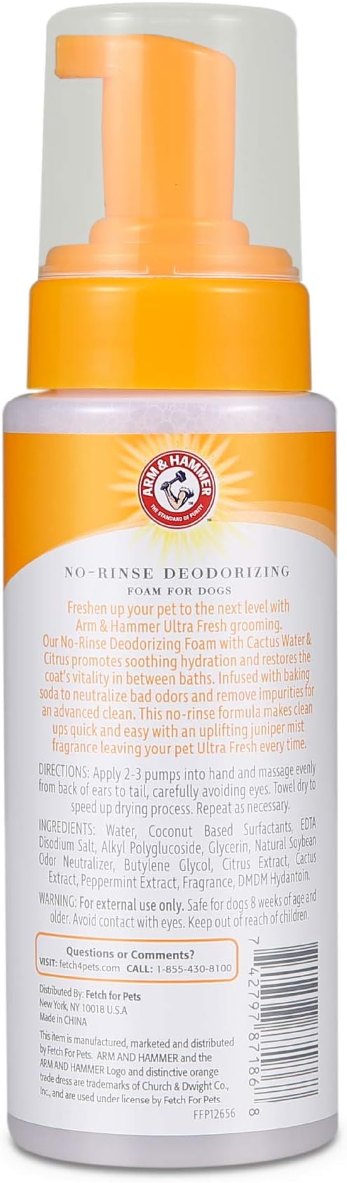 Arm & Hammer Ultra Fresh Waterless Dog Shampoo Foam with Baking Soda Deodorizer No Rinse Odor Control Grooming Foam Between Baths Pump Bottle Juniper Mist Scent 8 FL OZ Dogs and Puppies Daily