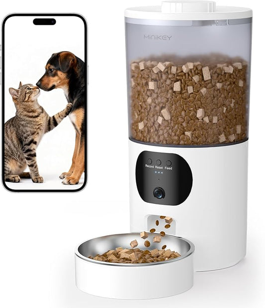 Automatic Cat Feeder with 2K Camera, 5G/2.4G WiFi 6.5L Smart Pet Feeder for Cat & Small Dog, Automatic Dog Feeder with Night Vision, 2-Way Audio, Motion Detection, Feeding Schedule & App Control