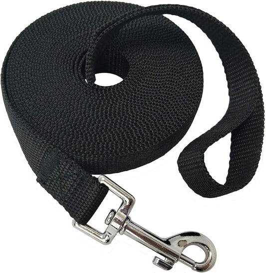 Nylon Training Dog Leash for Small Medium Large Dogs, 15ft 20ft 30ft 50ft Long Leash Dog/Puppy Lead for Obedience Recall Training, Camping (1" x 15ft, Black)