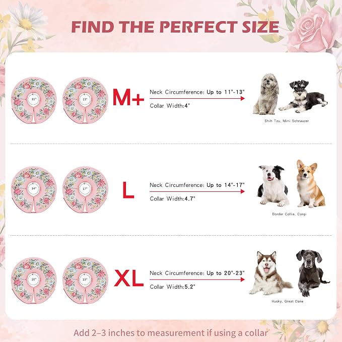 IEUUMLER Inflatable Recovery Dog Cone Collar, Neck Donut Protective ECollar, Adjustable Soft Collar for Dog and Cat After Surgery Prevent from Biting & Licking EU020 Floral Wreath L
