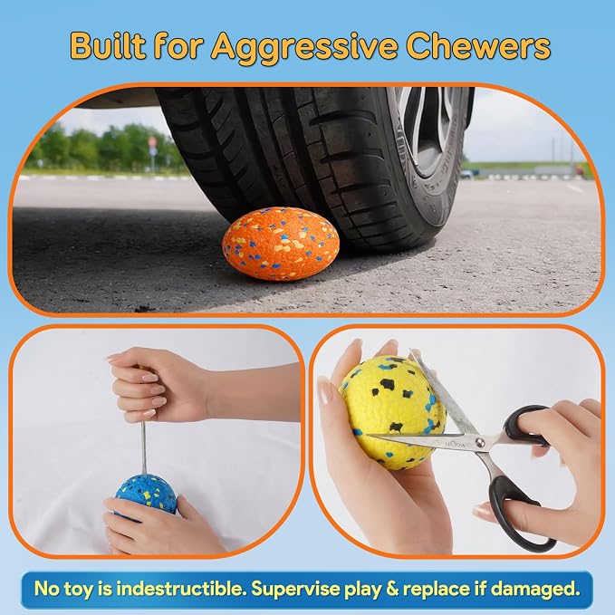 Kimee Dog Balls Tennis Ball for Aggressive Chewers, Dog Bouncy Balls Chew Toys Water Toy Fetch Ball for Large Medium Small Puppies, 3 Pack 3.15''