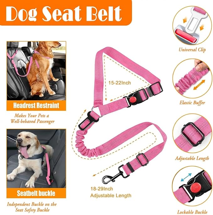LOBEVE No Pull Dog Harness, Collar & Leash Set | Includes Dog Seat Belt, Collapsible Bowls & Poop Bag Dispenser. Ideal for Training, Walking, Hiking. Fits Small to Large Dogs(Pink-L)