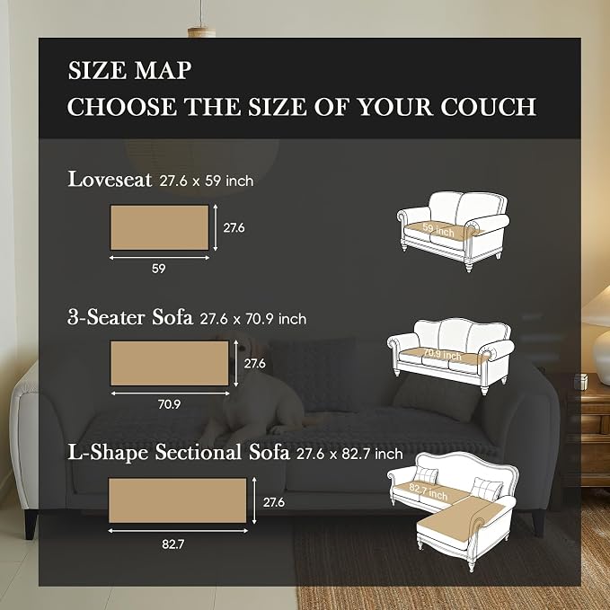 Circular Grid Couch Cover for Dogs Washable - Non Slip Thick Soft Pet Sofa Protector for 3 Cushion Couch Large Silicone Particles Furniture Mat for Cats Sectional Slipcovers