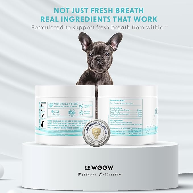 Fresh Breath Dental Chews for Dogs (120 Soft Chews) – Oral Care & Bad Breath Support – Turkey Tail Mushroom, Parsley & Kelp – Daily Teeth & Gum Support – Made in USA – Dr. Woow