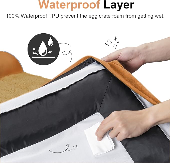 Small Dog Bed Orthopedic Washable: Beds Bolster Small Sized Dogs Bed Egg Crate Foam Couch Sofa Waterproof with Removable Cover - Orange