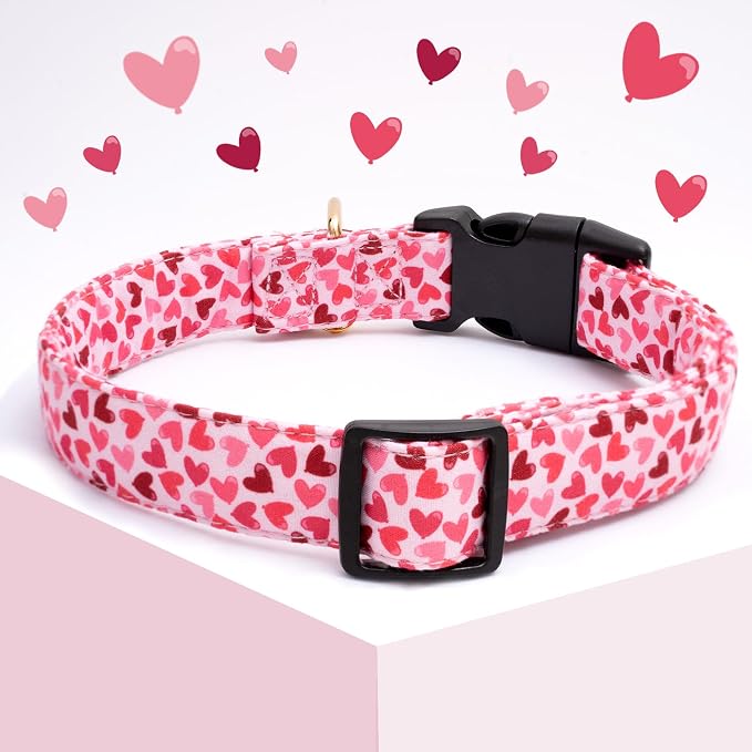 Faygarsle Valentine's Day Cute Loving Heart Printed Collar for Small Medium Large Dogs - Pink Cotton Collar for Girl and Boy Dogs