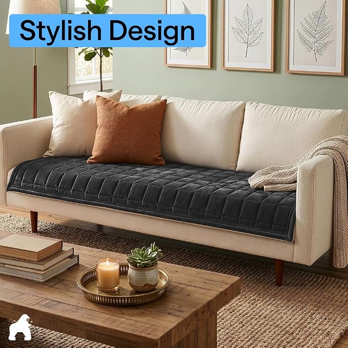 GORILLA GRIP Slip and Leak Resistant Plush Quilted Oversized Sofa Cushion Cover Blanket, Soft Couch Covers for Dogs, Machine Washable Furniture Protector Pet Friendly Couches, Dark Gray, 78x28 Inches