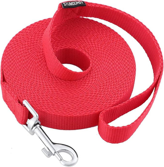 Dog/Puppy Obedience Recall Training Agility Lead - 15ft 20ft 30ft 50ft Training Leash - Great for Play, Camping, or Backyard - Red 15ft (15Feet, Red)