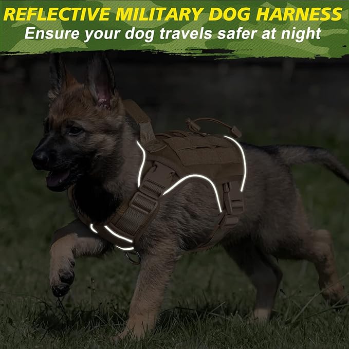 WINGOIN Tactical Dog Harness for Small Dogs, Heavy Duty No Pull Harness with Handle, Adjustable Reflective Military K9 Pet Vest for French Bulldog, Pug, Walking, Training, Hunting, Khaki (S)