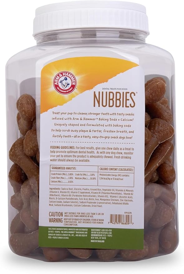 Arm & Hammer for Pets Nubbies Dental Treats Value Size Baking Soda Calcium Chicken Flavor Scrubs Plaque Tartar Freshens Breath 139 Count 52.8 OZ 2 Pack Dogs for Daily At-Home Oral Hygiene Routines