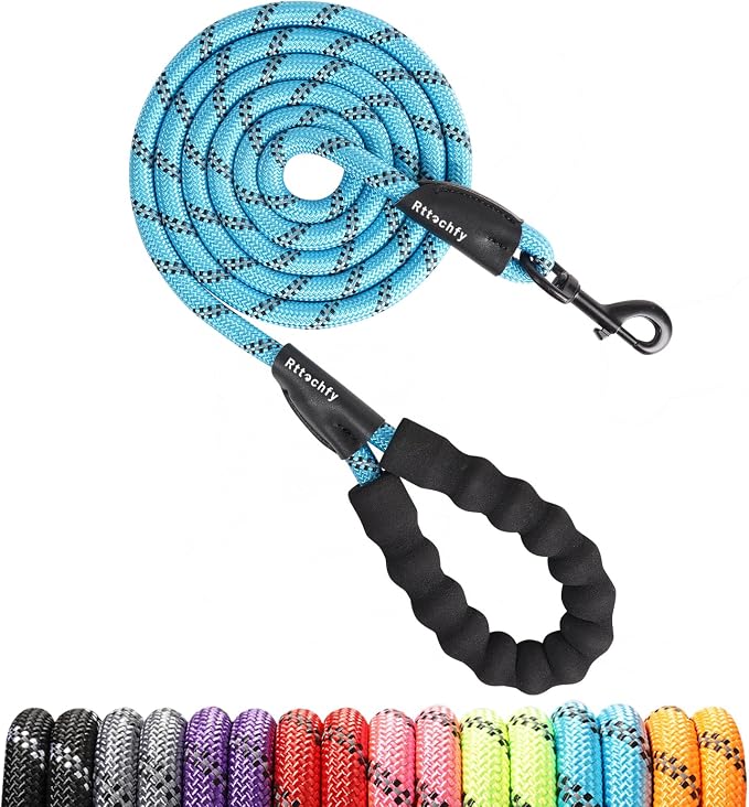 Rttochfy Rope Dog Leash 2/4/5/6/8/10 FT with Comfortable Padded Handle and Highly Reflective Threads for Small Medium and Large Dogs Heavy Duty (1/2"-6 FT, Blue)