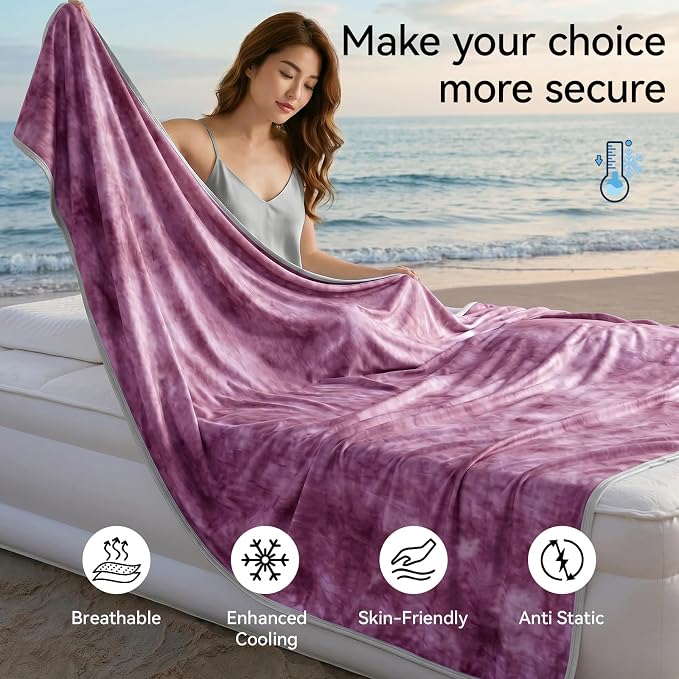 Guohaoi Cooling Throw Blanket for Hot Sleepers, King Size 90''×108'' Lightweight Breathable Summer Bed Blanket for Couch, Arc-Chill Q-Max >0.5 Cool Fiber,Lightweight Tie Dye Blanket Purple