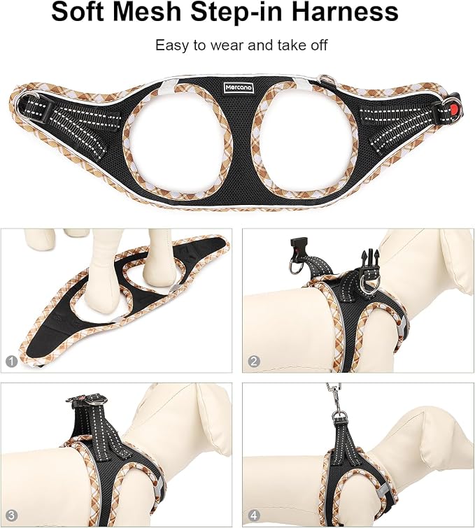 Mercano Soft Mesh Dog Harness and Leash Set, Step-in Reflective Breathable Lightweight Vest Harnesses with Safety Buckle for Small Dogs, Cats (Black Yellow, XS)