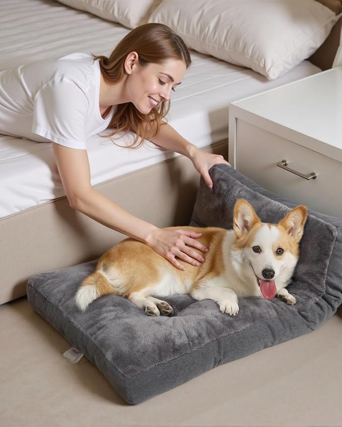 NUPIDA Dog Bed for Crate for Small Dogs, Machine Washable Bed Plush Pet Kennel Pad with Non-Slip Bottom, Pet Sleeping Mat, 23x17 Inch, Dark Gray