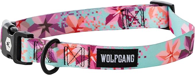 Wolfgang Heavy Duty, Adjustable Dog Collar with Quick Release Nylon Buckle for Walking & Training, DigiFloral Print, Small