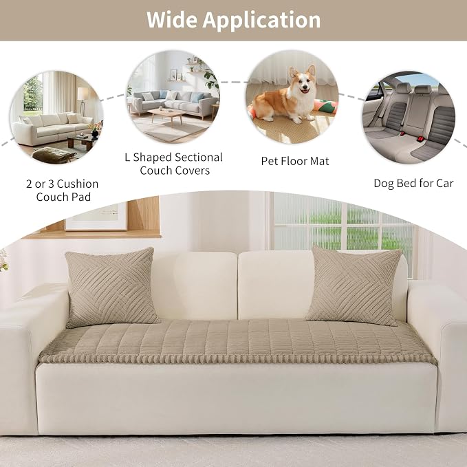 Fuzzy Pet Couch Covers for Dogs Washable, Thick Couch Covers for 2 Cushion Sofa Pet Friendly, Non Slip Plush Dog Couch Cover for for Sectional, Loveseat (Brown, 27.6" x 59")