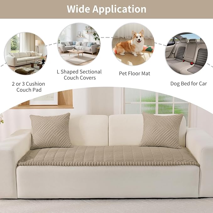 Fuzzy Sofa Headrest Covers for Dogs Washable, Thick Couch Covers for 3 Cushion Sofa Pet Friendly, Non Slip Plush Dog Couch Cover for for Sectional, Loveseat (Brown, 27.6" x 35.4")
