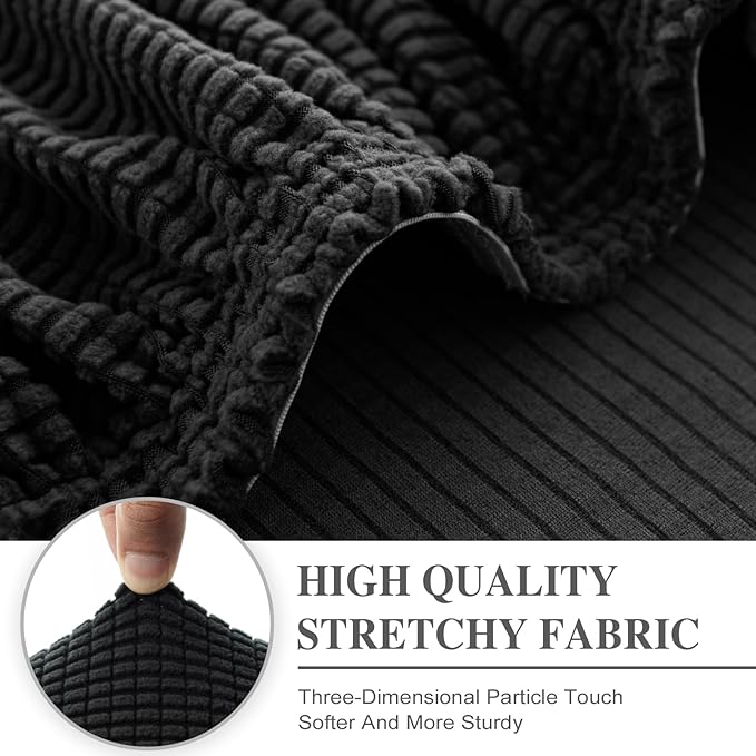 LA MEACK Couch Cushion Covers for Sectional Sofa L Shape Washable Separate Seat Chaise Couch Cover Stretch Sofa Slipcovers with 2 Pcs Pillowcases(3 Seater + 1 Chaise, Black)