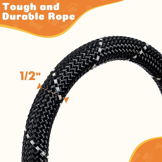 Reflective Slip Leads for Dogs,6FT x 1/2" Dog Leash Heavy Duty Strong Rope Lead for Large, Medium Dogs, No Pull Pet Training Leash(Black, Large(1/2in-4ft))