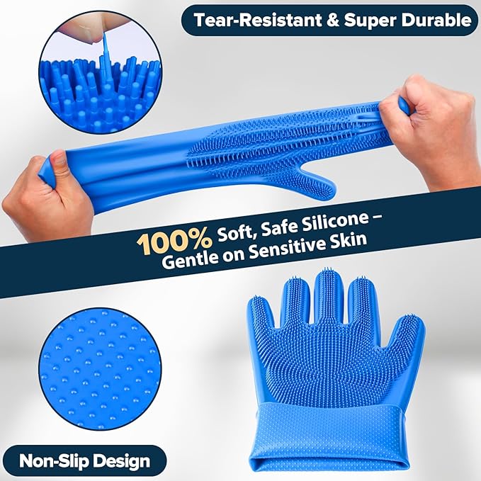 Augwind 6PCS Pet Grooming Kit for Dogs, Cats and Horses | Dog Washing Gloves | Cleanroom Gloves | Dog Bath Brush | Dog Bath Gloves | Dog Shampoo Brush | Dog Bath Supplies (Navy Blue)