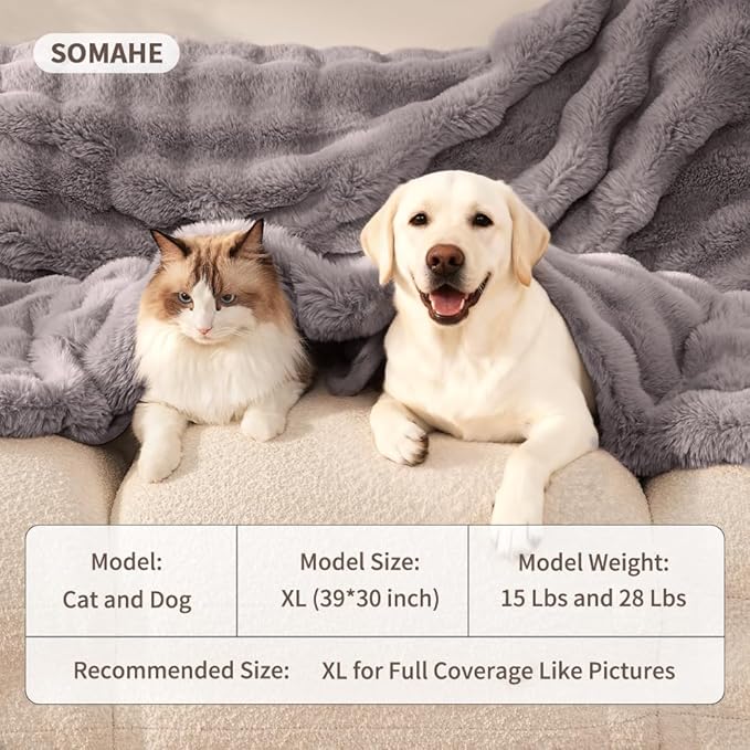 SOMAHE Dog Blanket, Reversible Sherpa & Bubble Fleece Pet Throw, Ultra-Soft Plush for Medium Dogs, Machine Washable, Anti-Static, Warm & Cozy, 39"×31" Inch Gray