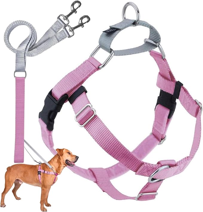 2 Hounds Design Freedom No Pull Dog Harness, Adjustable Harness and Leash Set, Easy Walking & Comfortable Control, Fits Small, Medium & Large Dogs, Solid Colors, Made in USA, 1" XXL, Rose