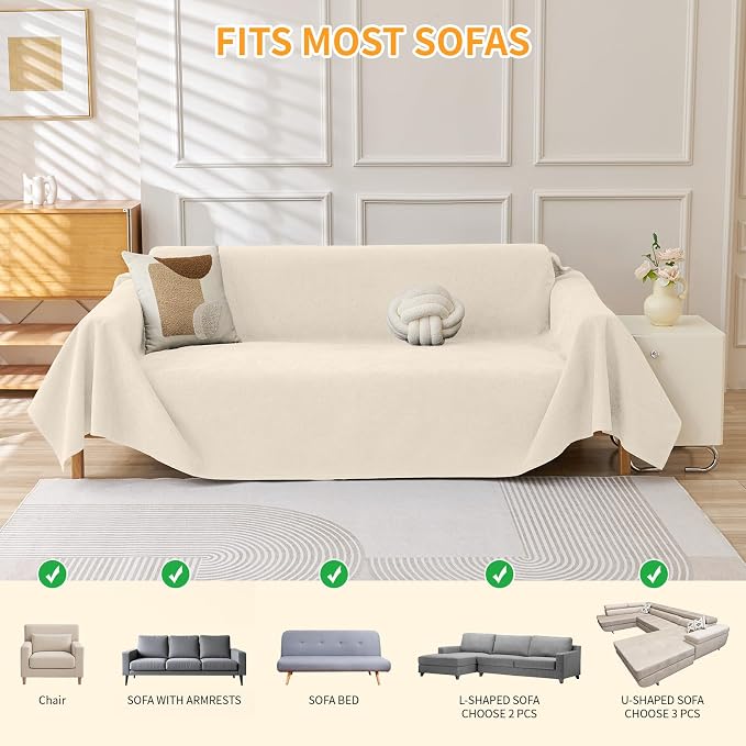 Deep Dream Cat-Scratch Resistant Armchair Couch Cover, Waterproof Sofa Cover for Dogs, Pet Friendly Couch Protectors Anti Slip Thickened Slipcovers for Dogs Pets, 71" x 91", Beige