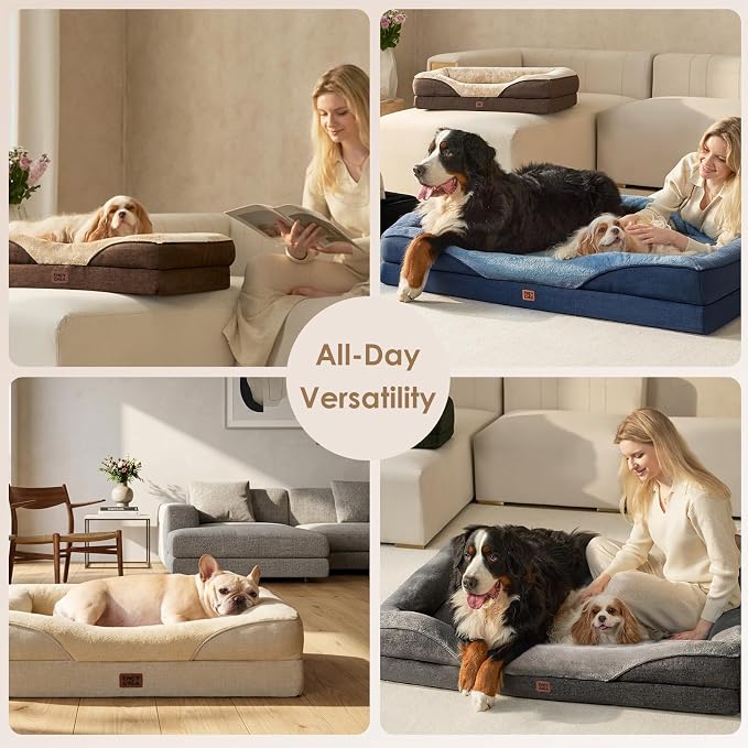 EHEYCIGA Orthopedic Dog Bed for Large Sized Dog, 41x27 Inch Large Memory Foam Dog Couch Bed with Sides, Waterproof Liner & Washable Removable Cover, Bolster Pet Sofa, Dark Green