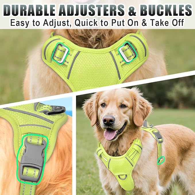 BARKBAY No Pull Dog Harness Large Reflective Dog Harness with Front Clip and Easy Control Handle for Walking Training Running with ID tag Pocket(Sunlight,XL)