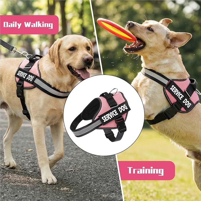 MUMUPET Service Dog Vest Harness, No Pull Reflective Adjustable with Handle, Soft Breathable Padding for Small Dogs, 2 Removable Velcro Patches (Pink, XS)