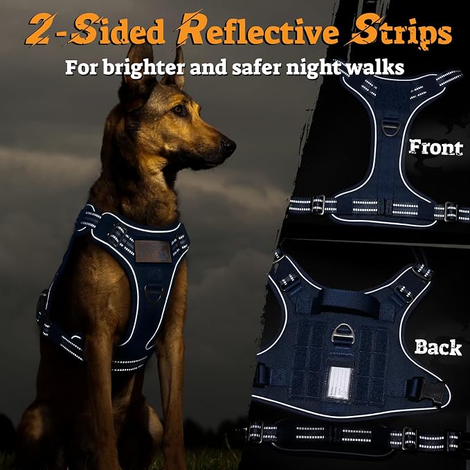 rabbitgoo Tactical Dog Harness for Large Dogs No Pull Adjustable Military Vest with Handle MOLLE Reflective Heavy Duty Dog Vest for Walking Training Hunting Outdoor Working Medium Size Dog Blue L