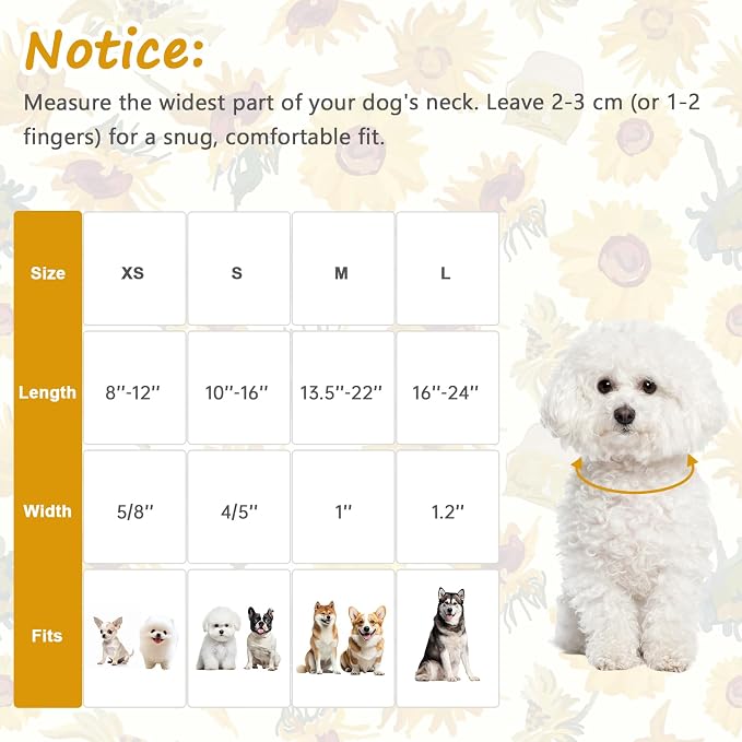 Dog Collar with Sunflower Patterns, Spring Summer Collection Yellow Dog Collar with Exquisite Pendant, Durable Adjustable Collars for Gifts & Daily Use-S