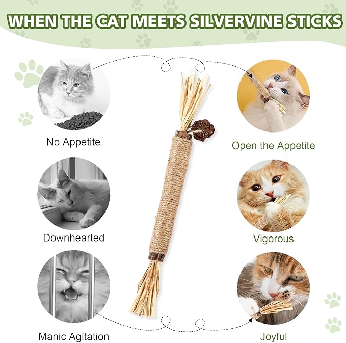 WOUSEDO 8 Pack Catnip Chew Toys for Cats,Cotton Sisal Rope Toys,Cat Natural Silvervine Sticks,for Cat Teeth Cleaning and Dental Care,Interactive Toy for Bored Indoor Cats