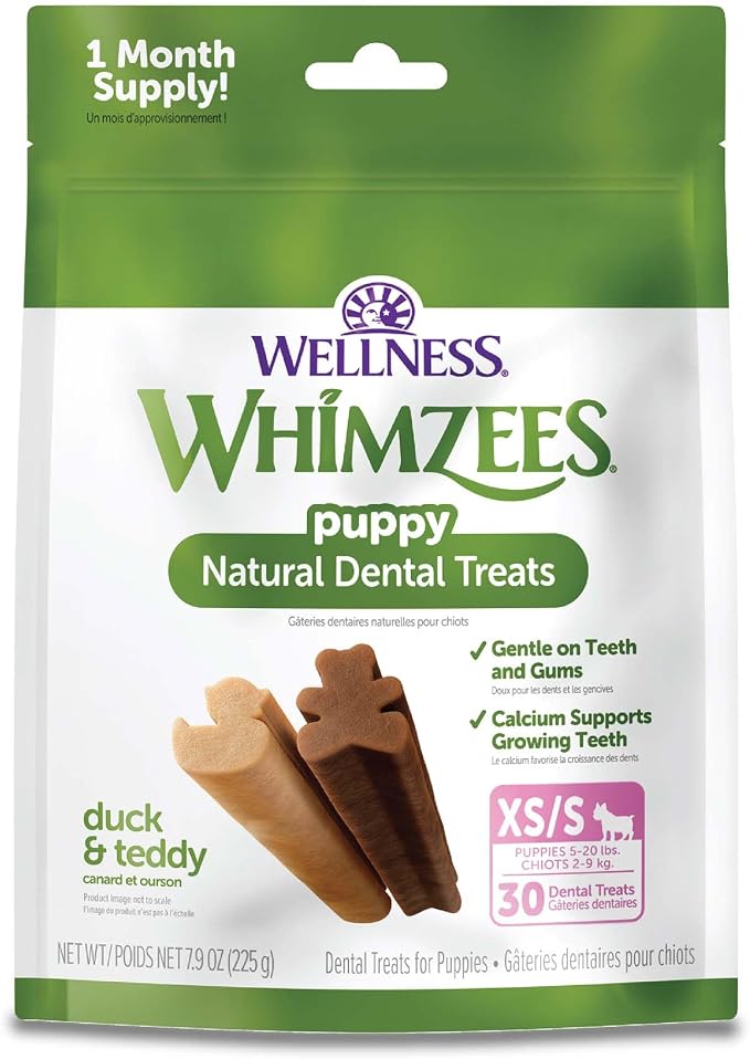 Wellness WHIMZEES Puppy Natural Dog Dental Treat, Chews, Freshens Breath, Extra-Small/Small Size, 7.9 oz Bag, 30 Count