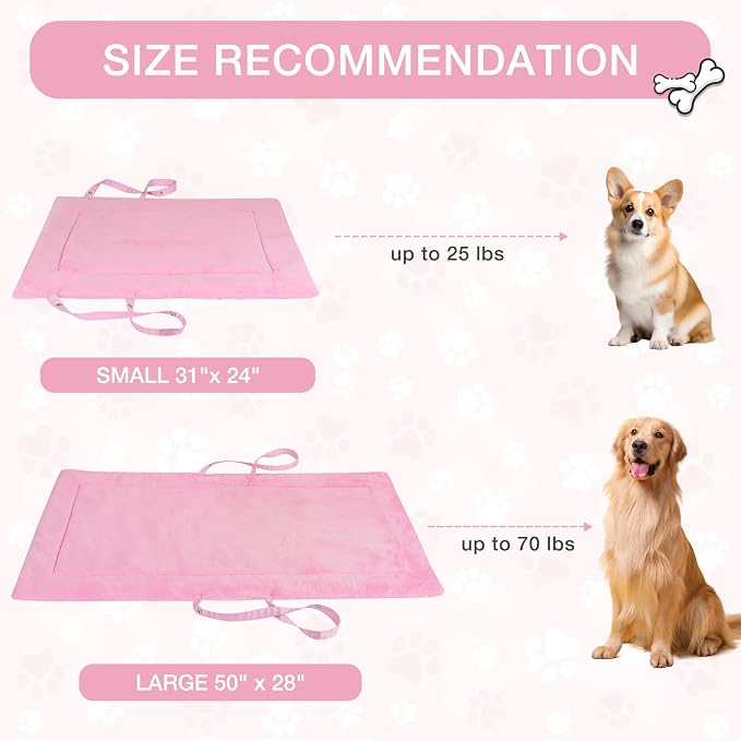 Kritter Planet Waterproof Foldable Dog Bed Pad for Camping & Travel, Portable Roll-Up Dog Bed Car Seat Pet Cushion Mat with Handles for Small & Medium Dogs, Indoor & Outdoor Use, Pink