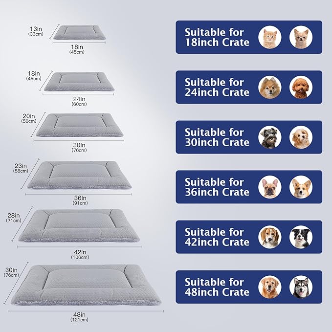 Dog Bed Mat, Crate Pad Reversible,Soft Kennel Pad, Washable Dog Crate Mat (Cool and Warm),Pet Sleeping Mattress for Small Medium Dogs XB009 (18''x13'',Grey)