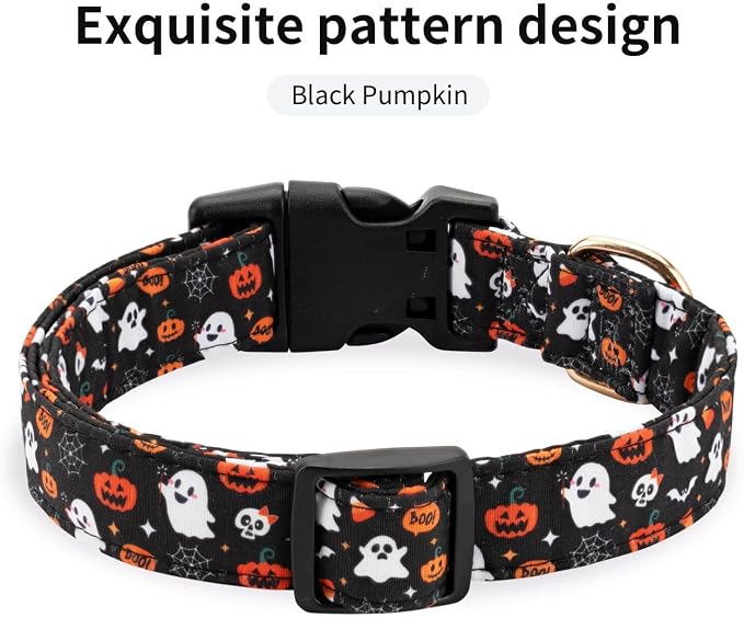 Fall Dog Collar,Soft and Cute Halloween Collars with Pumpkin Patterned Design for Girl Female Boy Dogs,Adjustable Buckle Puppy Collar for Small Medium Large Dogs (Black Pumpkin, Medium)
