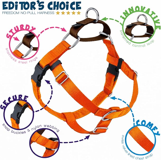 2 Hounds Design Freedom No Pull Dog Harness, Adjustable Harness, Easy Walking & Comfortable Control, Fits Small, Medium & Large Dogs, Solid Colors, Made in USA, 1" XXL, Rust