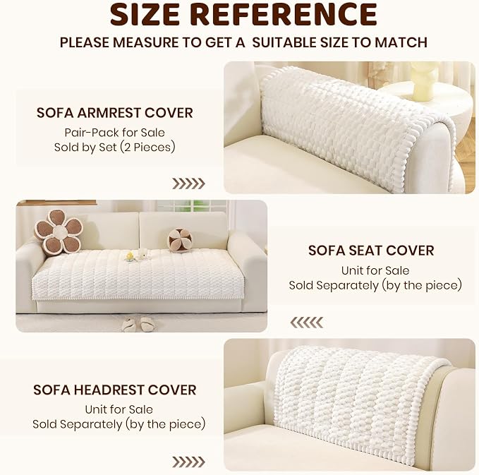 Royhom Headrest Armrest Cover, Couch Back Cover, Thick Soft Couch Arm Covers, Arm Chair Covers for Pets Recliner Loveseat Leather Cushion L Shaped Sofa (White, 35.4 x 35.4 Inch)
