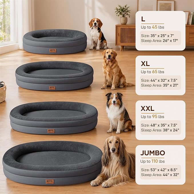 Orthopedic Dog Bed for Large Dogs, Waterproof Dog Bed for Large Size Dogs with Bolsters, Egg Crate Foam Sofa Bed with Washable Removable Cover & Non-Slip Bottom, Dark Grey