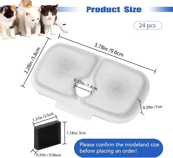 Cat Water Fountain Filter,petlibro filter replacement fit for Pet Fountain PLWF005/PLWF115/PLWF105,Pet Fountain Replacement Filters (White, 24P)