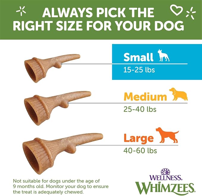 Wellness WHIMZEES Antler Occupy Natural Dog Dental Treat, Chews, Freshens Breath, Small Size, 12.7 oz Bag, 24 Count