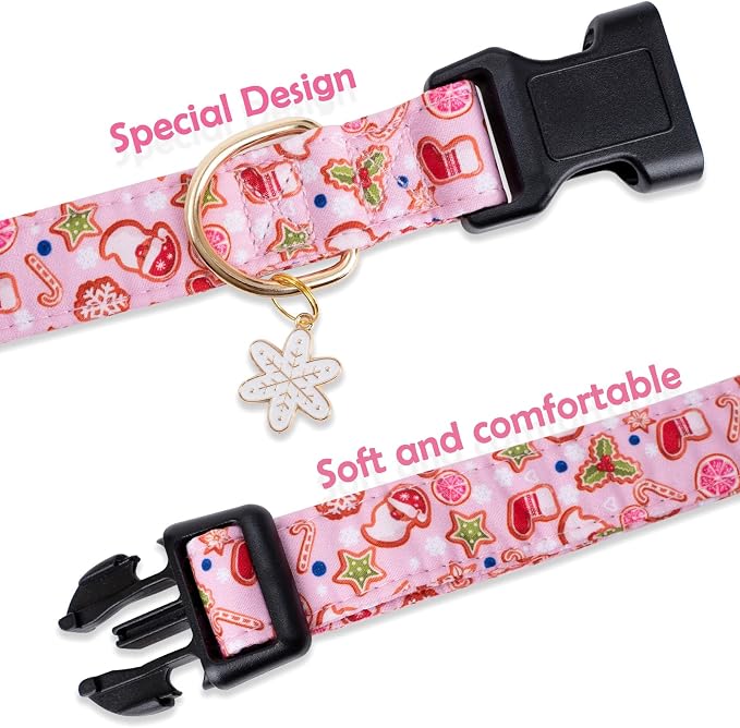 Faygarsle Pink Dog Collar With Christmas Design Pattern for Small Medium Large Dogs - Cute Stylish Girl Boy Christmas Collar S
