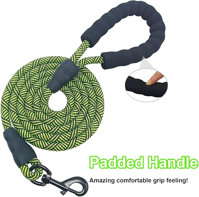 MayPaw Heavy Duty Rope Dog Leash, 3/4/5/6/7/8/10/12/15 FT Nylon Pet Leash, Soft Padded Handle Thick Lead Leashes for Large Medium Dogs (10' x 1/2")