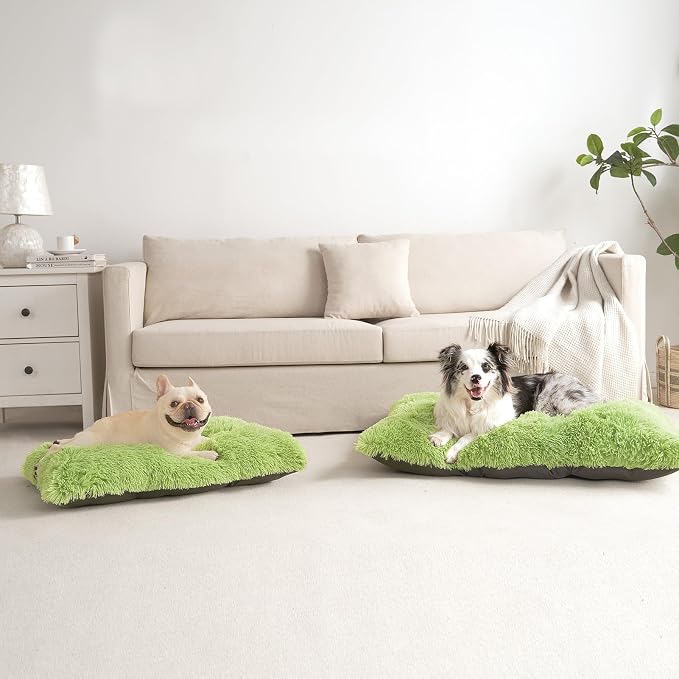 EHEYCIGA Fluffy Dog Crate Bed for Small Dogs, Plush Faux Fur Crate Pad, Calming Anti Anxiety Small Dog Bed, Washable Soft Warm Mat with Non-Slip Bottom, Green