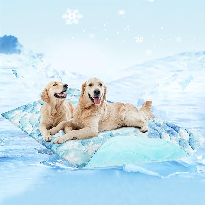 PAWCHIE Summer Dog Cooling Mat, Reversible Self-Cooling Mat for Large Dogs, Washable Pet Ice Cool Pad Blanket,Pet Sleeping Pad for Crate,Bed,Indoor & Outdoor Floor,Car Seats,Sky Blue 48" x 28"
