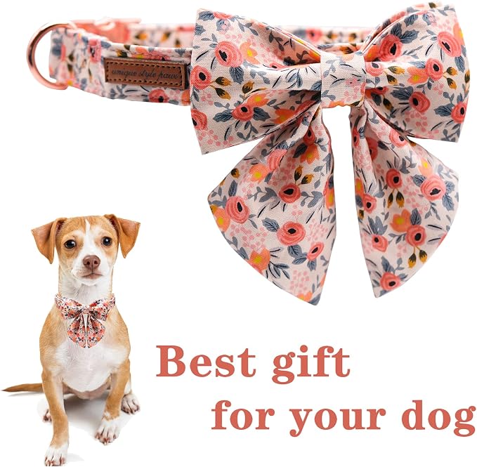 Unique style paws Dog Collar with Tie Adjustable Pink Bowtie Puppy Collars for Small Medium Large Dogs and Cats-L