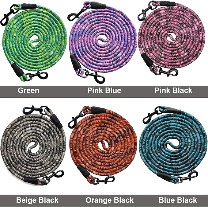 BTINESFUL Tie-Out Check Cord Long Rope Dog Leash, 8ft 12ft 20ft 30ft 50ft 75ft Dog Lead- Large Medium Dogs Tether for Yard Training, Playing, Camping, or Backyard (30ft, Orange Black)