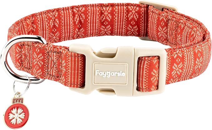 Faygarsle Christmas Dog Collar, Red Nordic Pattern, Plastic Buckle with Metal D-Ring, Holiday Pet Accessory,for Small Medium Large Dogs L