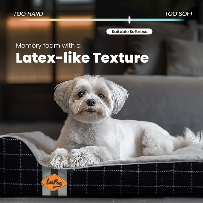 Laifug Orthopedic Dog Beds for Large Dogs,3" Memory Foam Dog Beds,Durable Water Proof Liner Removable and Washable, Nonskid Bottom, Black Grid Grey 34"x22"x3"